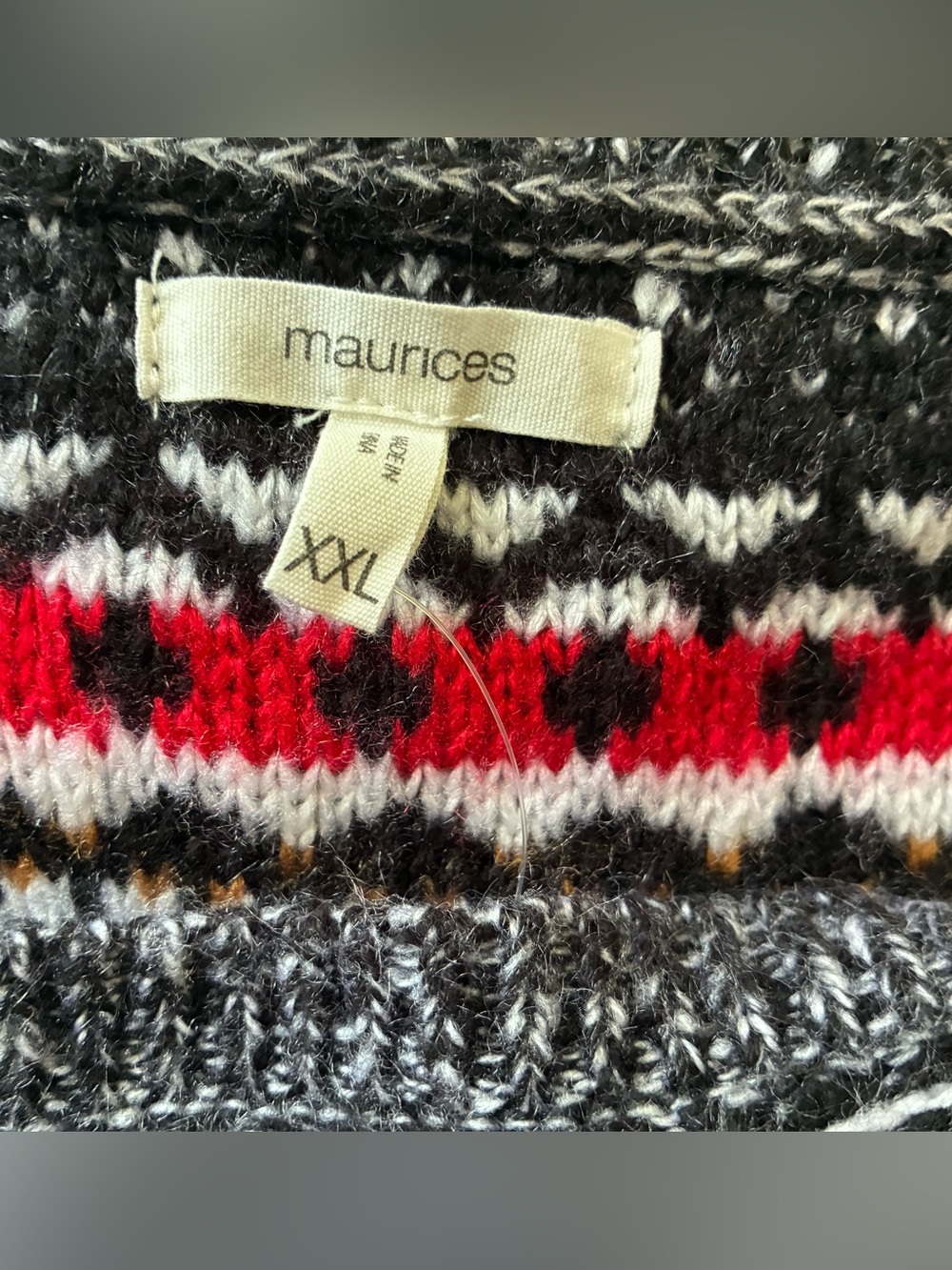 Maurices Red Crewneck Sweater with Fair Isle Yoke - Picture 4 of 4